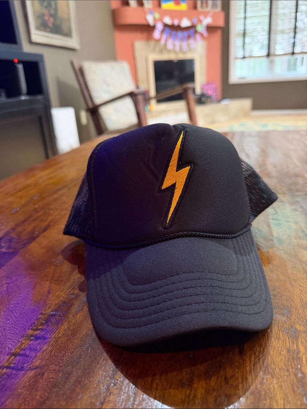Aviator Nation Black Trucker Hat with Gold Lightning Bolt Patch NEVER WORN